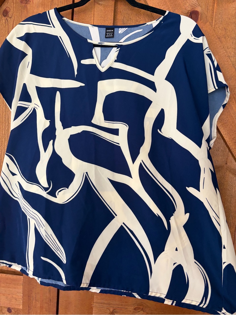 Navy & White Abstract Print Cap-Sleeve Top